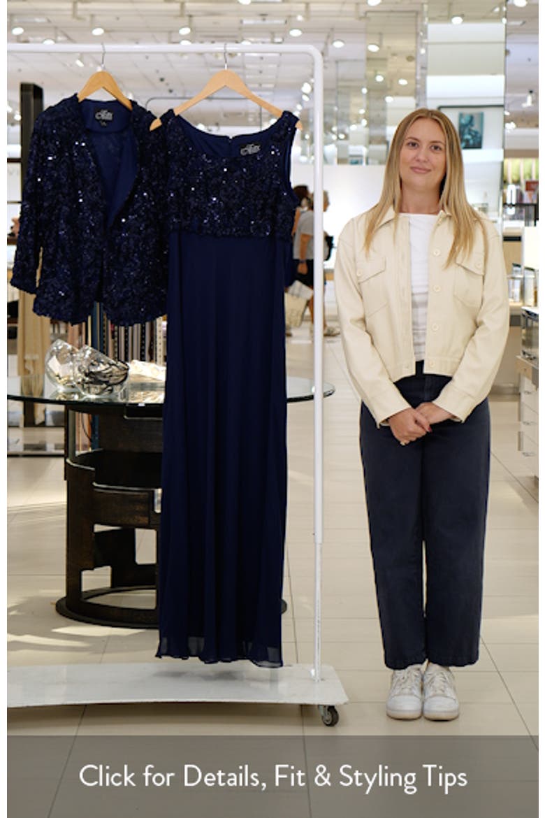 Sequin Soutache Lace Empire Waist Chiffon Gown with Jacket video