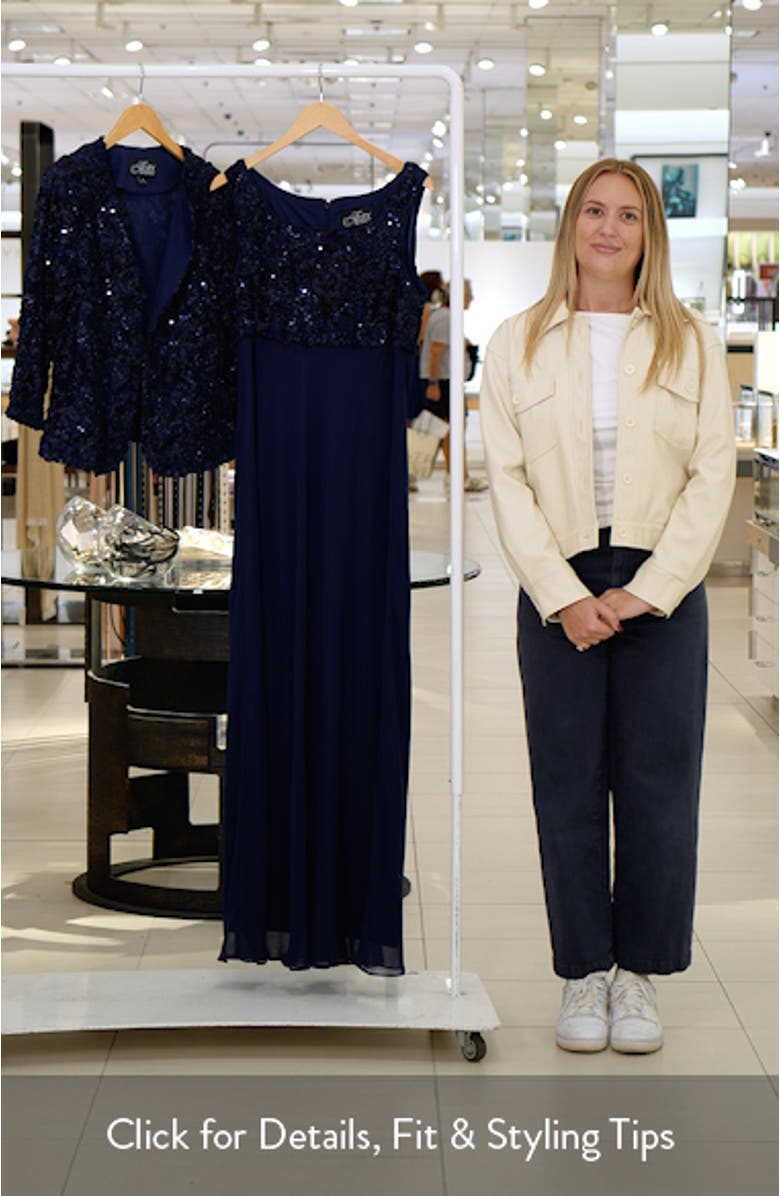 Sequin Soutache Lace Empire Waist Chiffon Gown with Jacket, sales video thumbnail