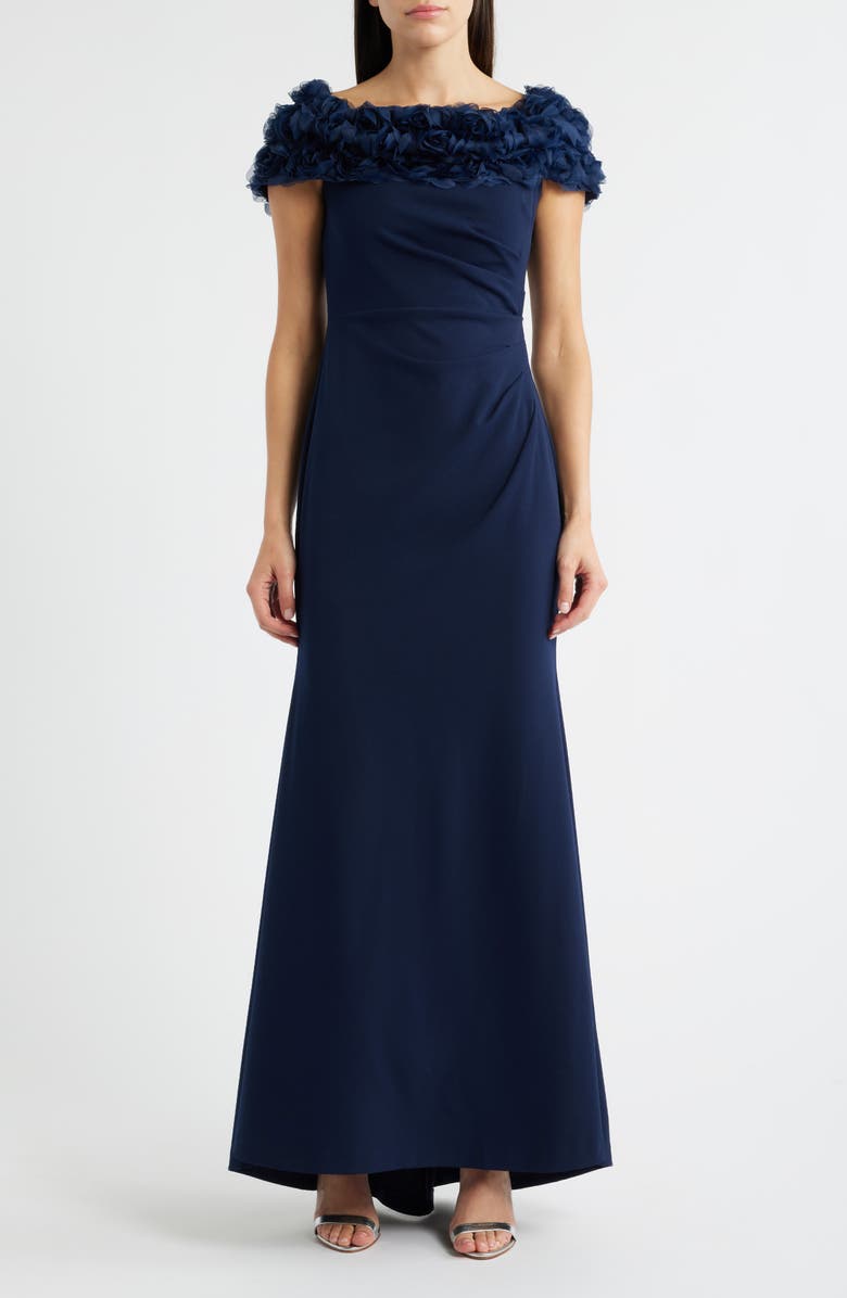 Eliza J Rosette Detail Off the Shoulder Gown, Main, color, Navy