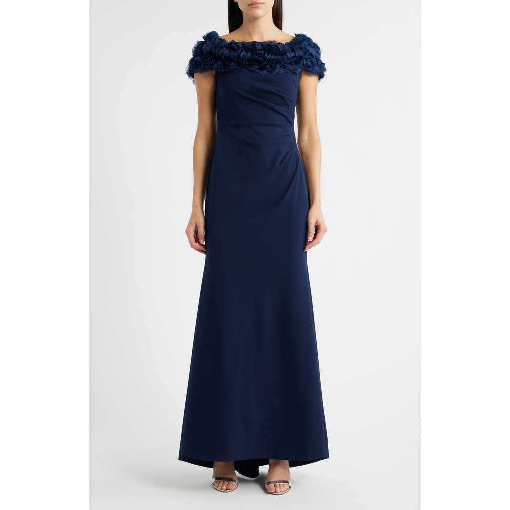 Eliza J Rosette Detail Off The Shoulder Gown In Blue