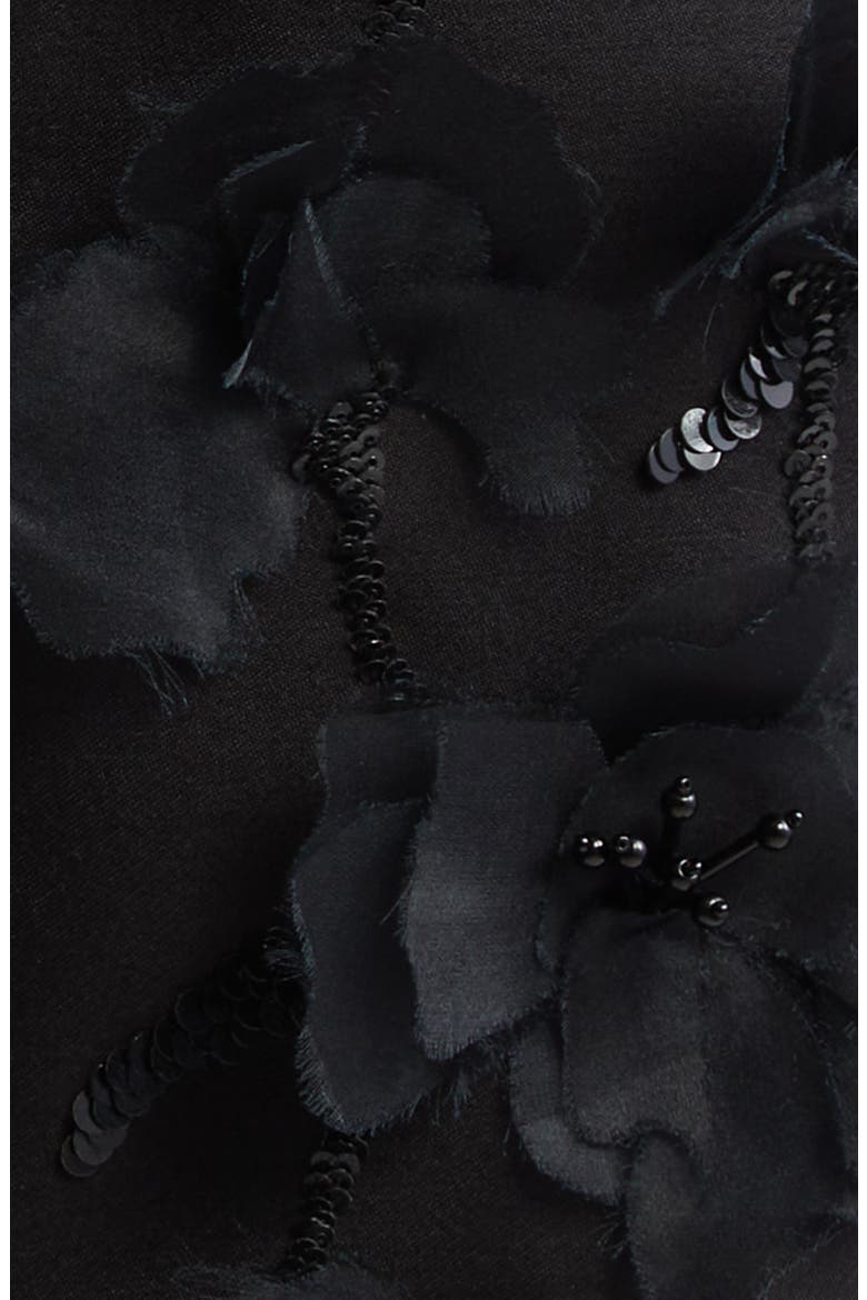 Floral Strapless Silk & Wool Dress, Alternate, color, BLACK