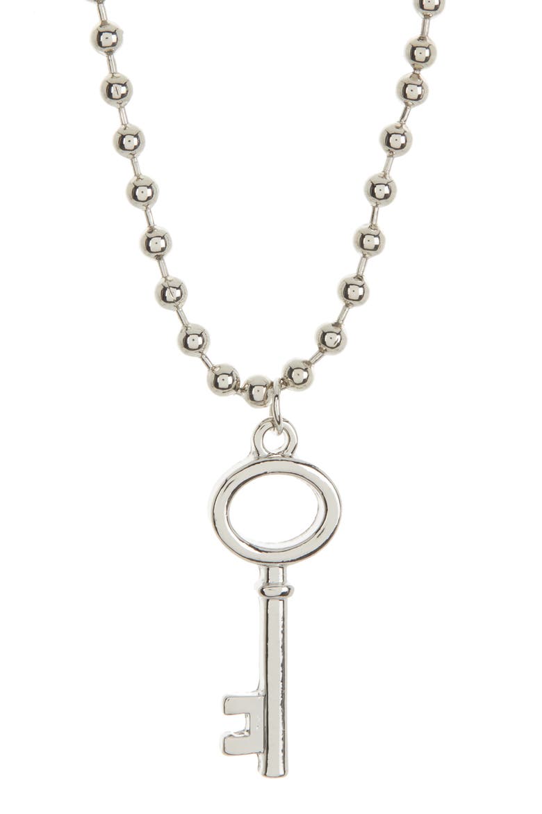 Key Pendant & Ball Chain Necklace, Main, color, SILVER