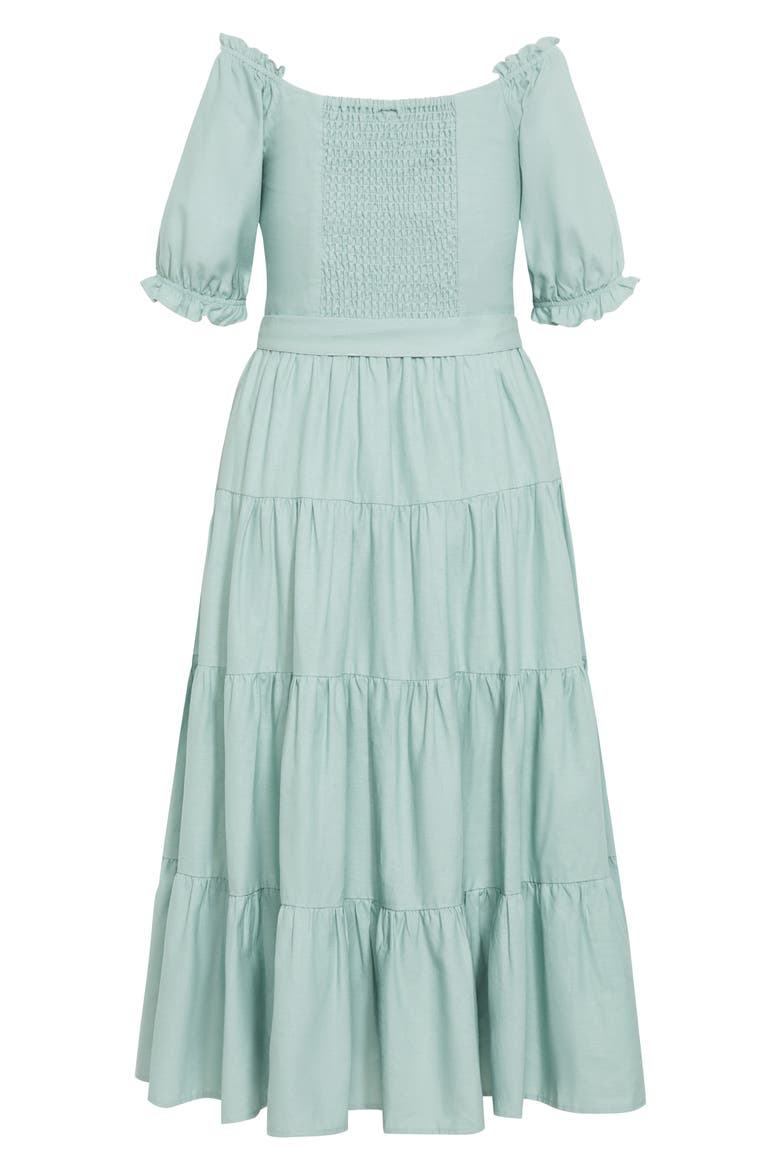 Puff Sleeve Tiered Midi Dress, Alternate, color, BLUE