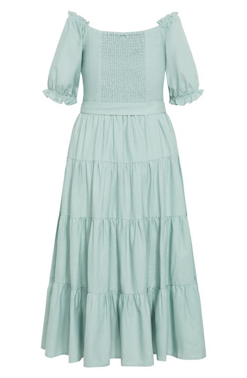 City Chic Puff Sleeve Tiered Midi Dress In Blue