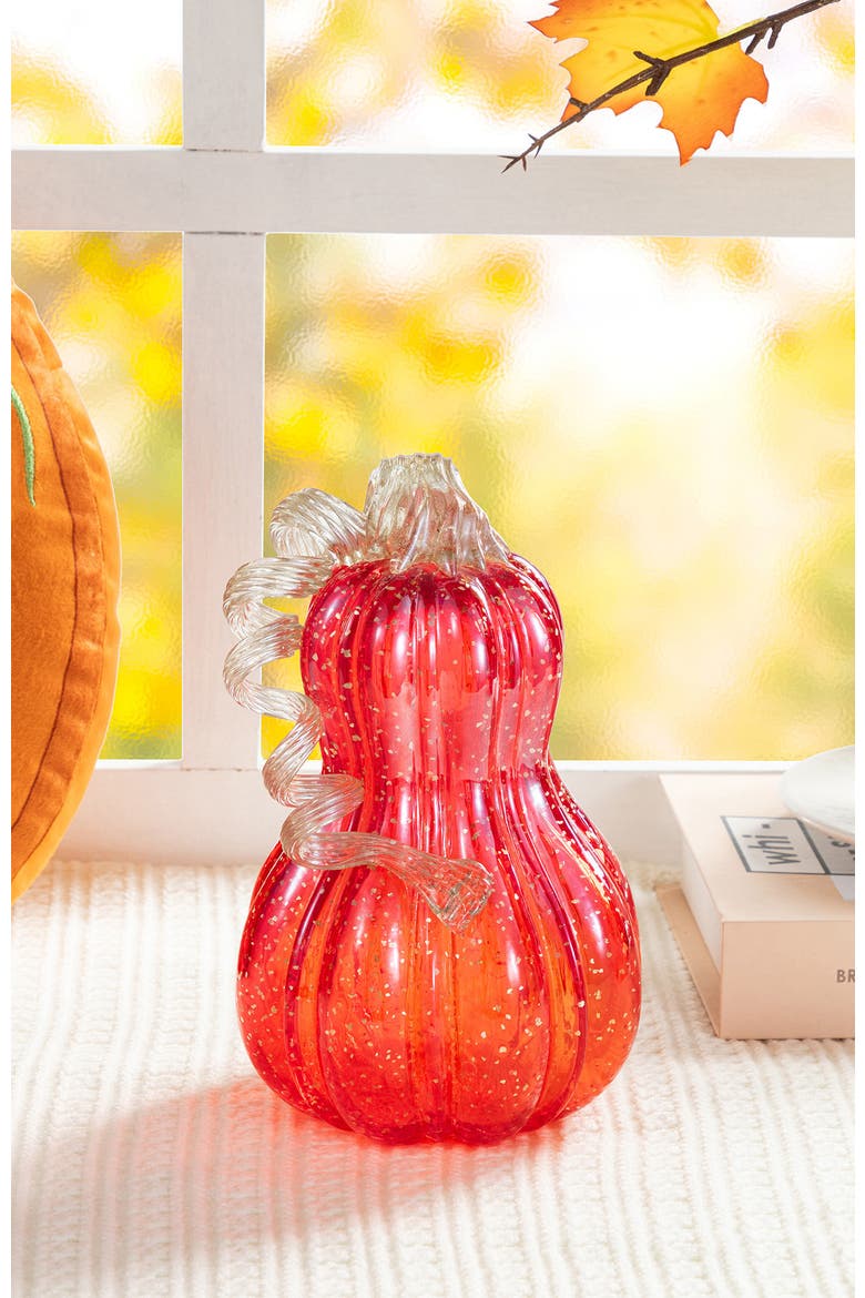 Fall Glass Gourd Pumpkins with Glitter, Alternate, color, Red