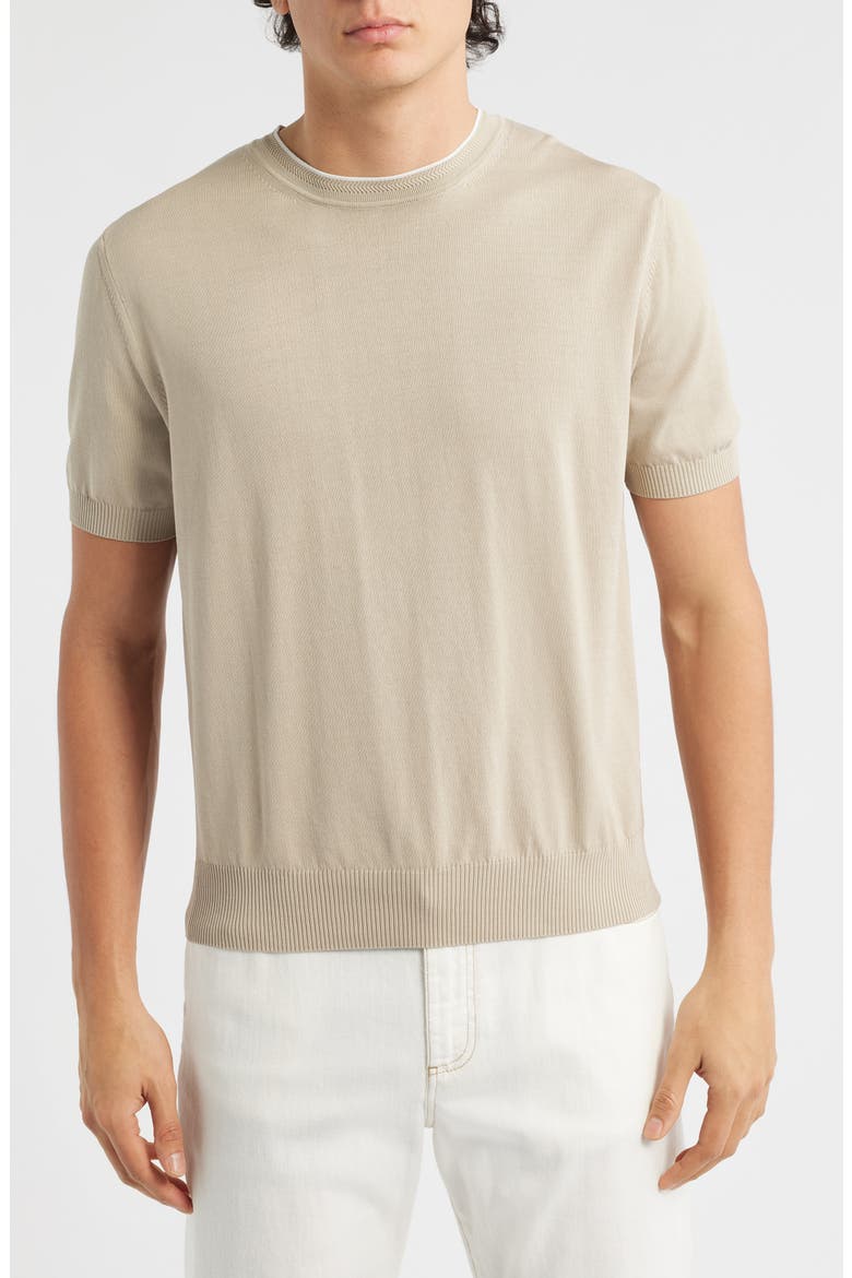 Short Sleeve Cotton Crewneck Sweater, Main, color, BEIGE