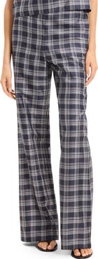 Theory Fluid Plaid High Waist Straight Leg Silk Pants