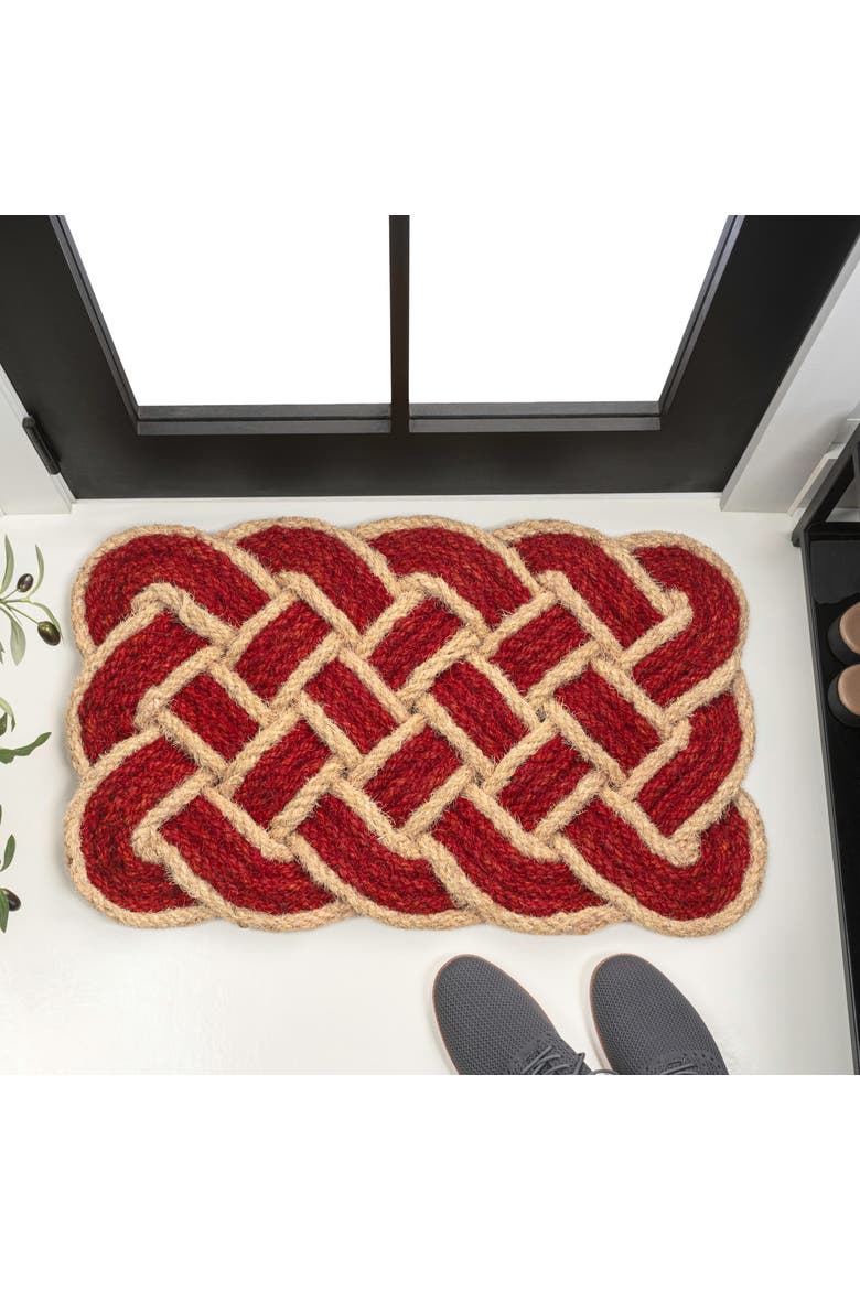 Maeve Classic Coastal Scalloped Basketweave Coir Indoor/Outdoor DoorMat, Alternate, color, Red/Bleach (Set of 2)