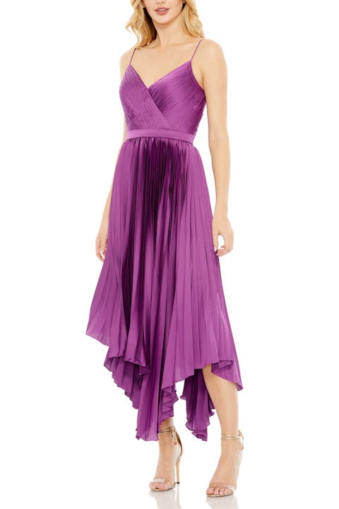 Flowy Pleated Satin Midi Dress
