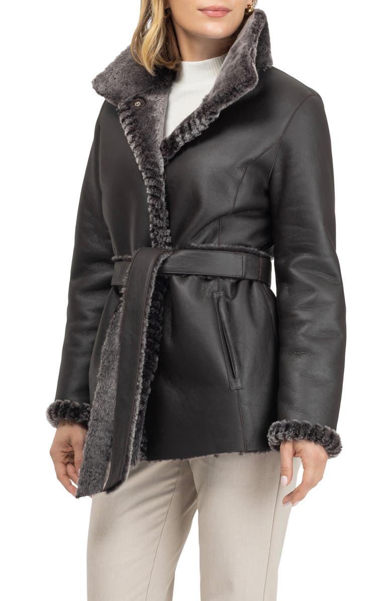 GORSKI Merino Shearling Lamb Jacket With Whipstitch Trim, Alternate, color, Brown Brisa