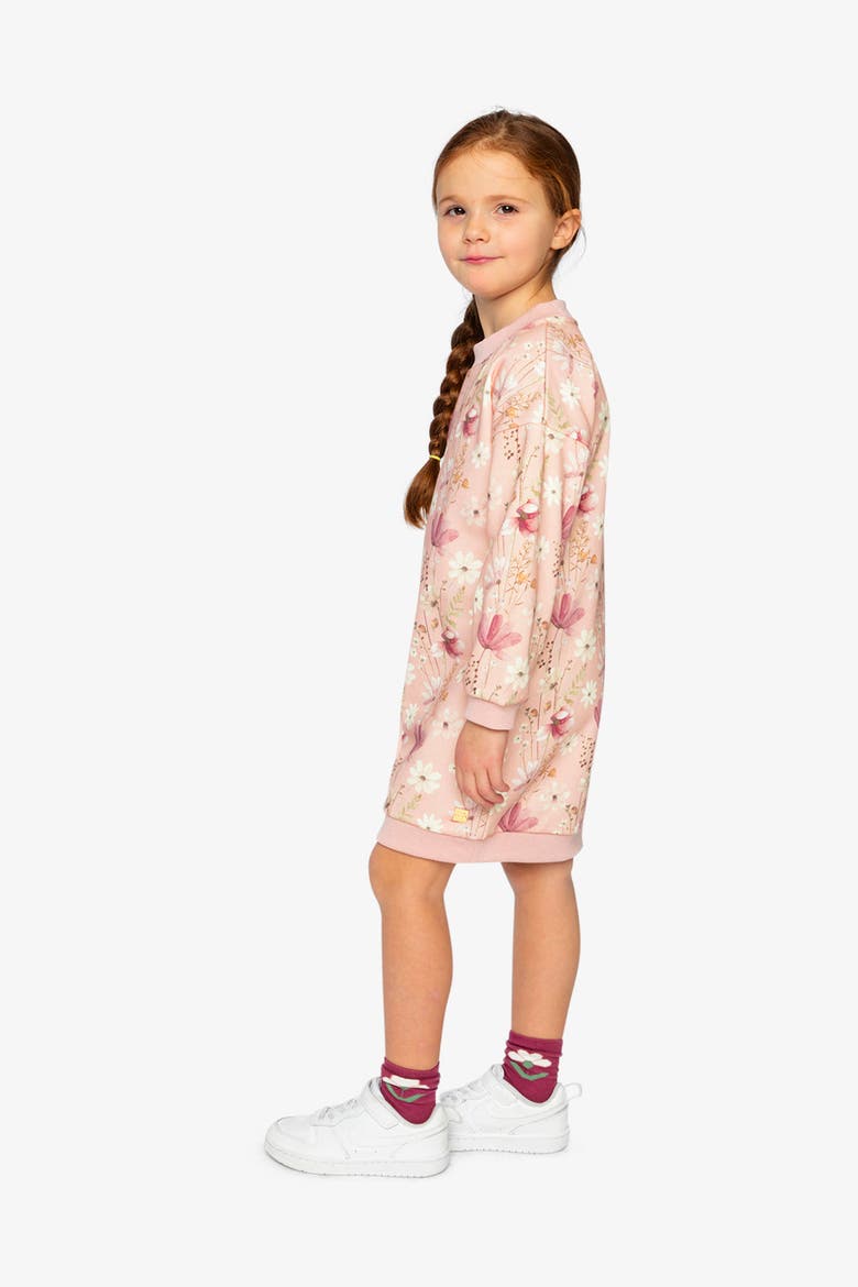 French Terry Ribbed Trim Relaxed Dress, Alternate, color, Pink Printed Flowers