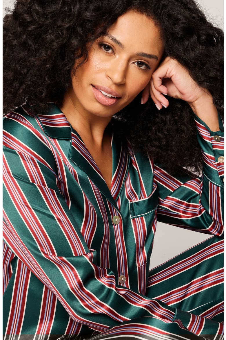 Lancaster Stripe Mulberry Silk Pajamas, Alternate, color, GREEN
