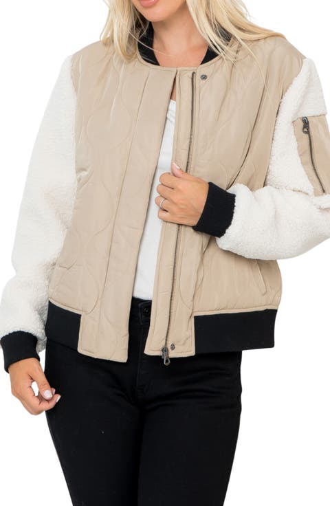 Onion Quilted Fleece Trim Bomber Jacket