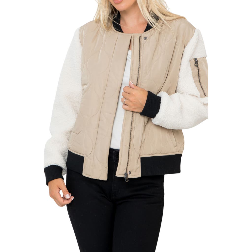 Stoosh Onion Quilted Fleece Trim Bomber Jacket In Brown