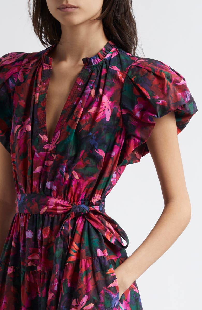 Ulla Johnson Ottilie Puff Sleeve Cotton Maxi Dress, Alternate, color, Hibiscus