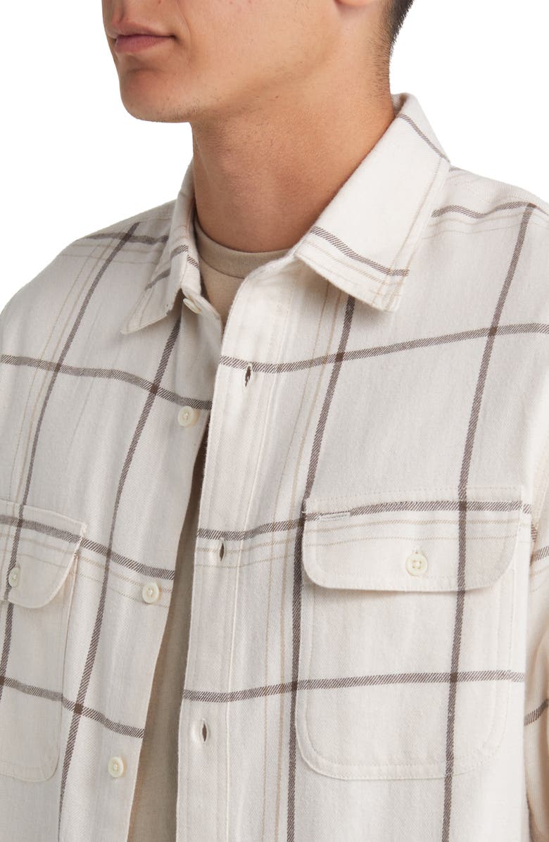 Treasure & Bond Trim Fit Plaid Flannel Shirt, Alternate, color, Ivory- Brown Blanket Check