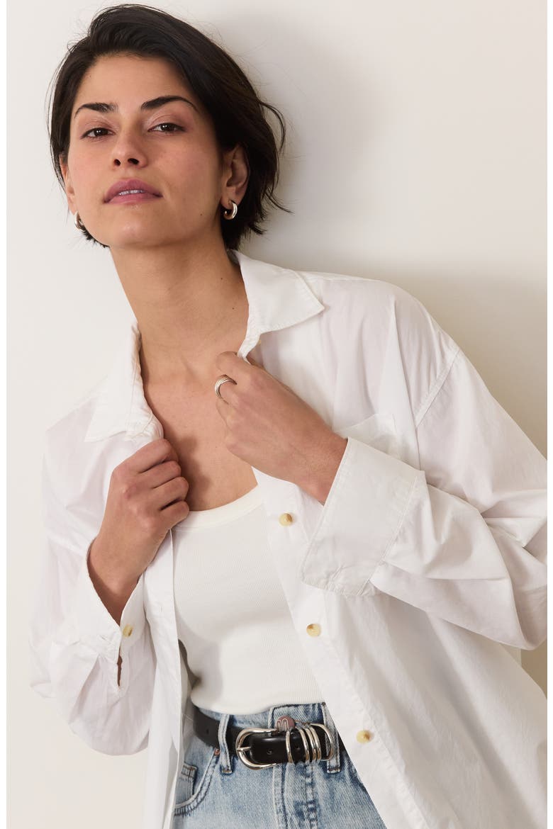 Cali Oversize Pima Cotton Poplin Button-Up Shirt, Alternate, color, WHITE
