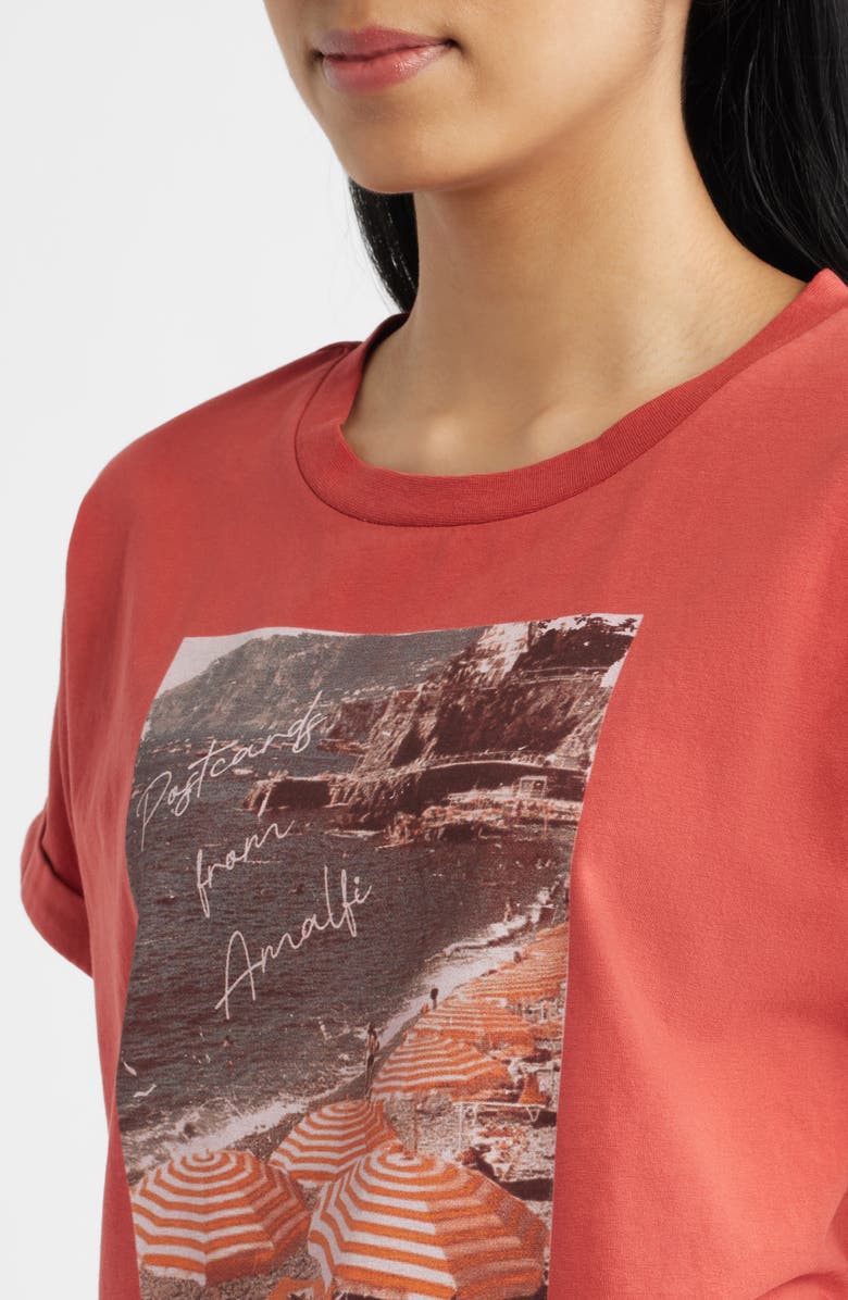 CITY BLUES Cuffed Stretch Cotton Graphic T-Shirt, Alternate, color, Brick