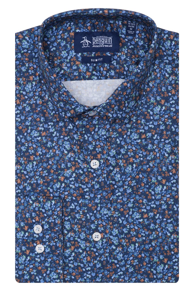 Heather Floral Slim Fit Dress Shirt, Main, color, PERIWINKLE