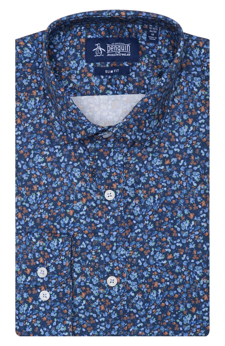Original Penguin Heather Floral Slim Fit Dress Shirt, Main, color, Periwinkle