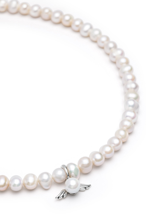 Angel Wing Pendant Pearl Choker Necklace