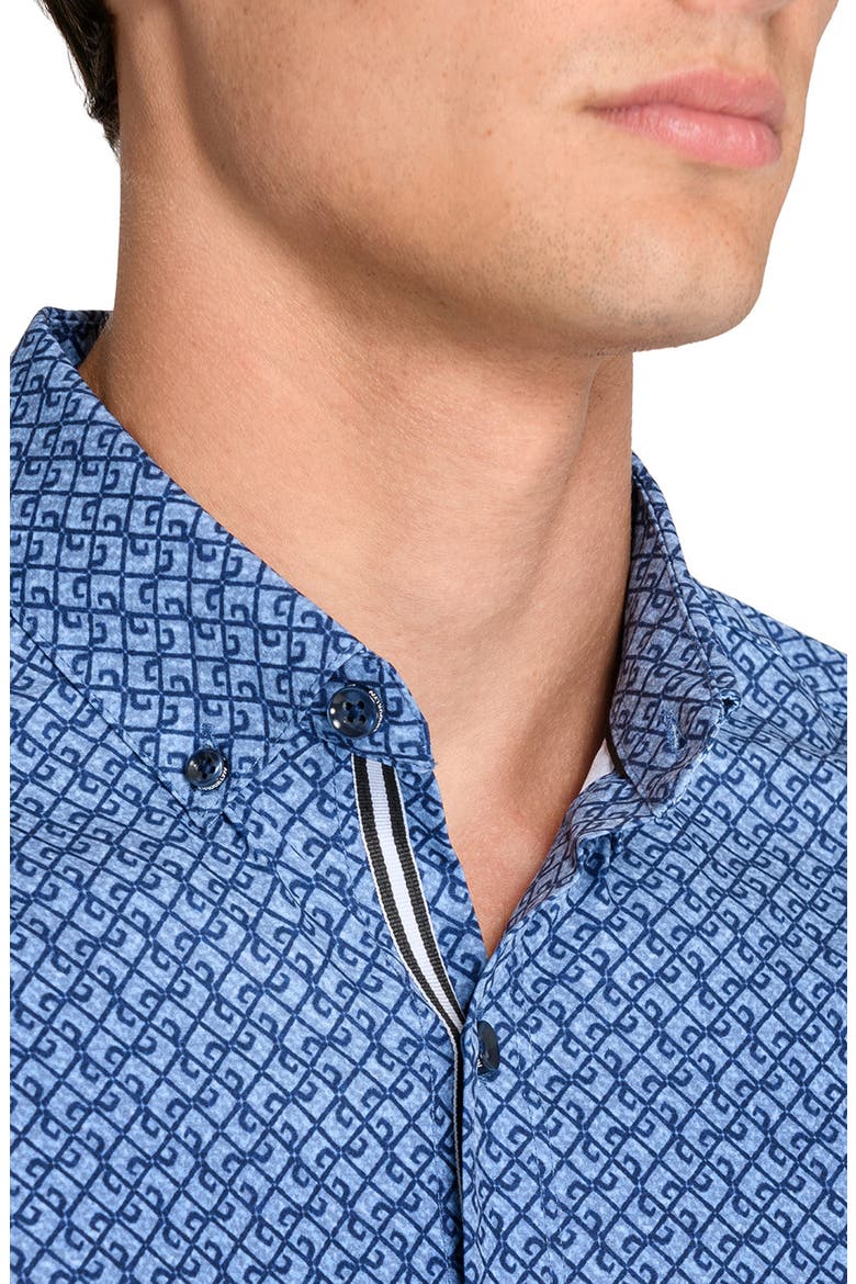 Geometric Woven Short Sleeve Basic, Alternate, color, NAVY/BLUE