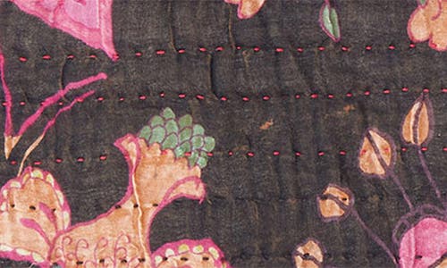 Taj Hotel Vintage Cotton Kantha Throw Blanket In Black Pink