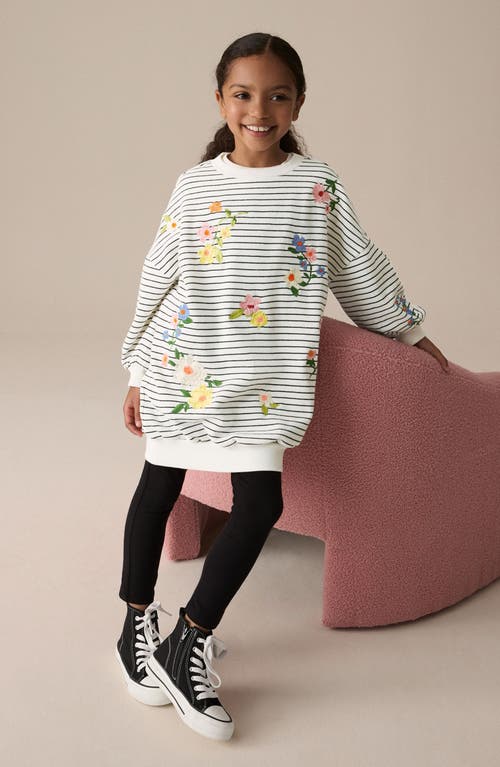 Next Kids' Stripe Floral Embroidered Tunic Sweater In White/black