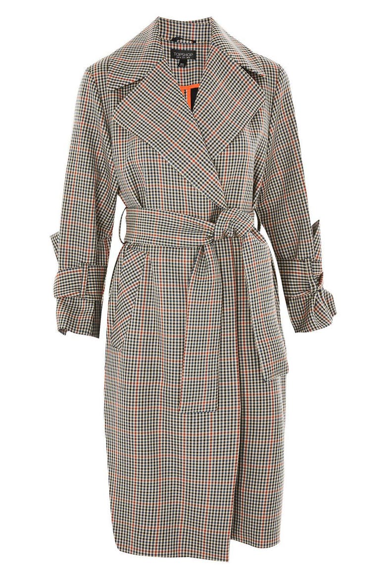 Check Wrap Trench Coat, Alternate, color, BLACK MULTI