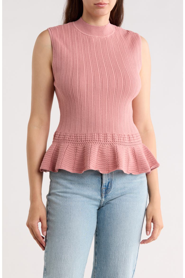Pointelle Peplum Sweater Tank, Main, color, WILD PINK