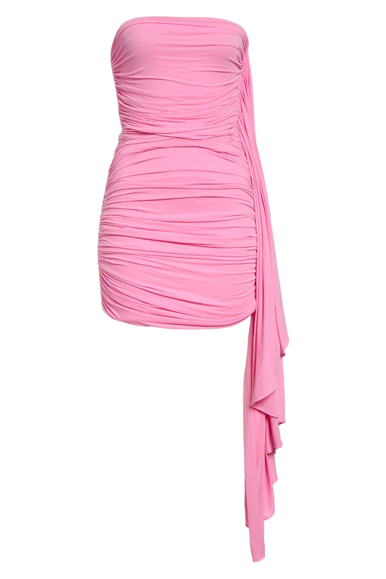Asymmetric Ruched Strapless Minidress, Main, color, BEGONIA PINK