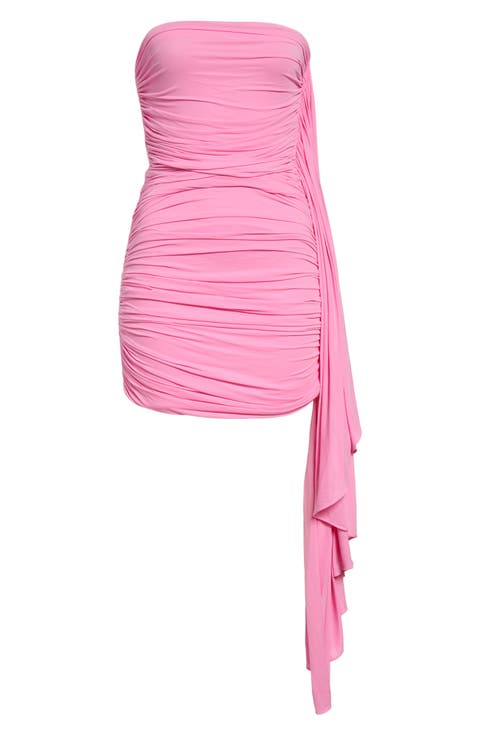 Asymmetric Ruched Strapless Minidress
