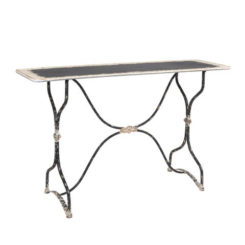 Vintage Metal Sofa Table, Distressed Black and White