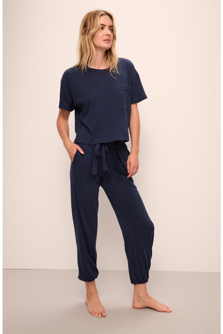 Oversize Aloe Infused Cotton Blend Pajama Top, Alternate, color, NAVY