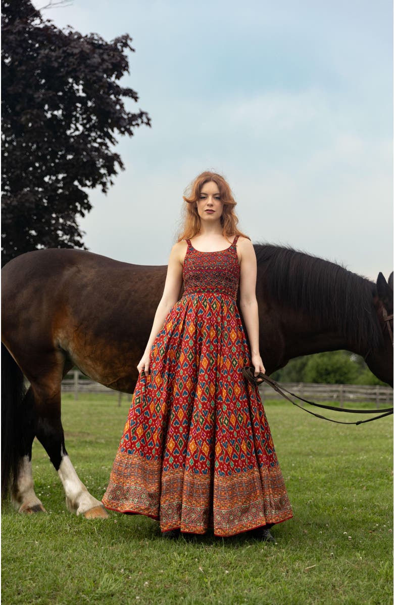 RAAS Louisa Patola Print Long Dress, Alternate, color, Red