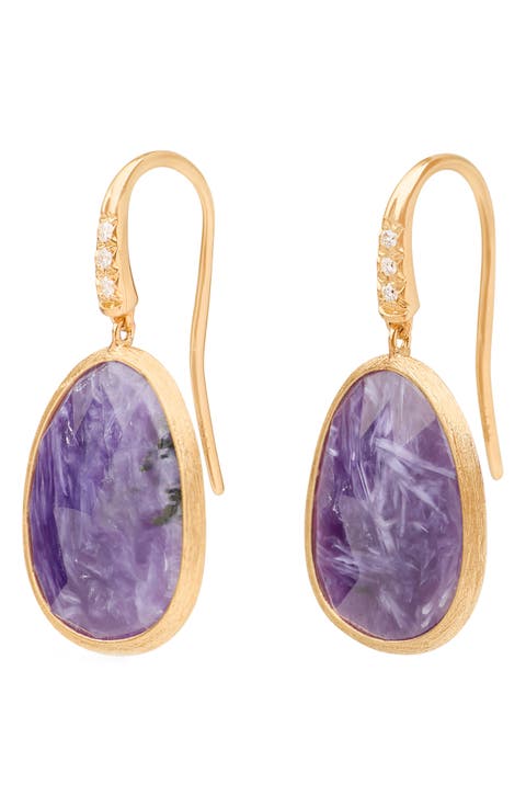 Lunaria Charoite & Diamond Drop Earrings
