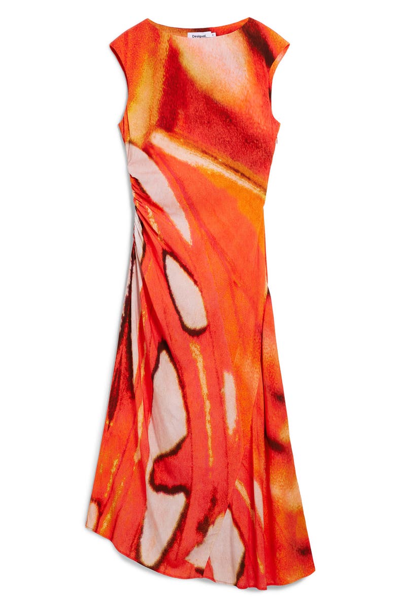 Desigual Cap Sleeve Ruched Maxi Dress, Alternate, color, Orange