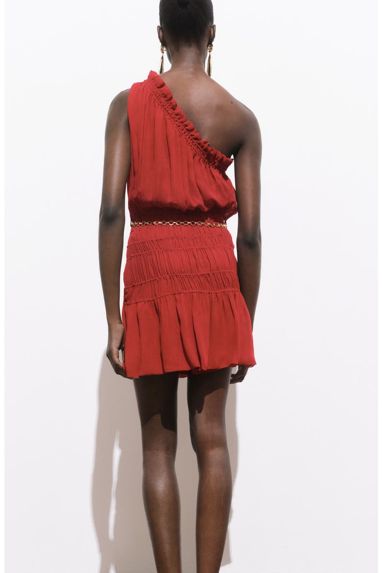 Belted Asymmetric Minidress, Alternate, color, WINE