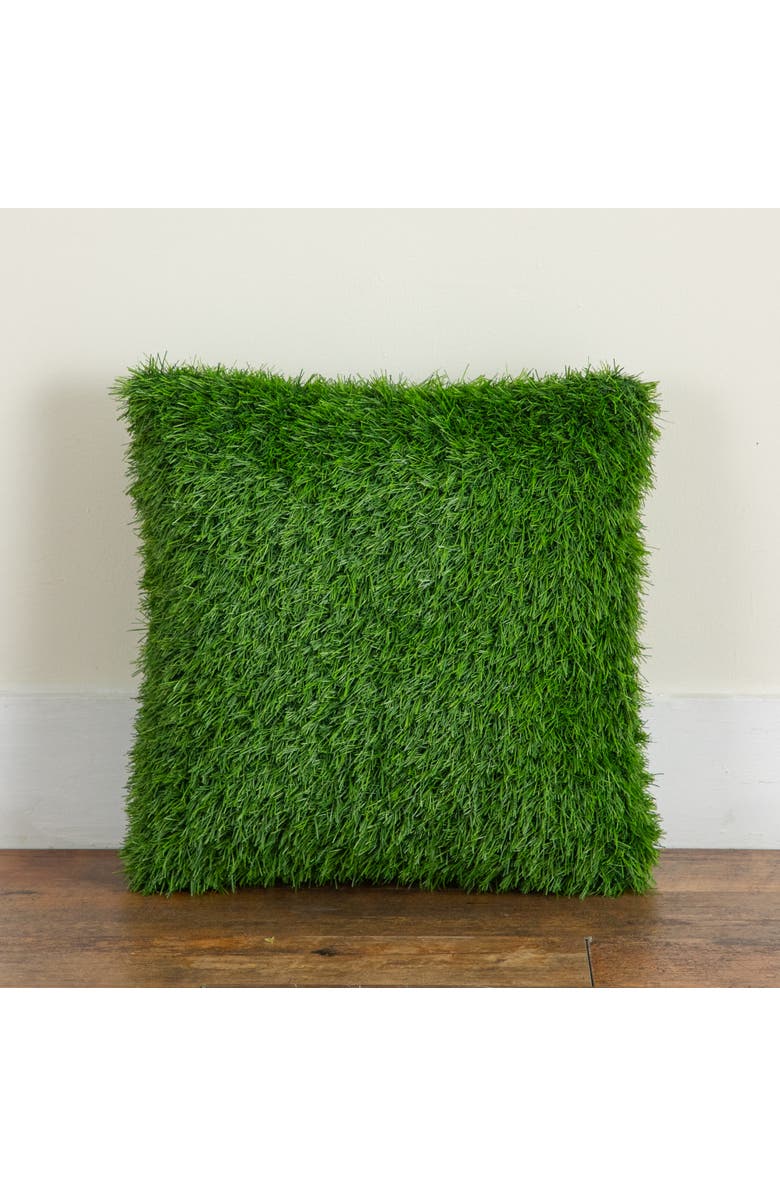 NEARLY NATURAL 15-in UV Resistant Artificial Grass Pillow Cushion, Alternate, color, Green