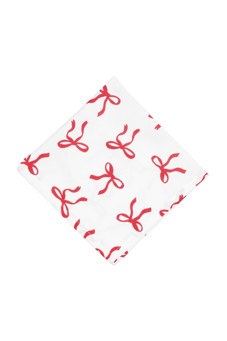 Holiday Bows Ribbon Holiday Christmas Set of 6 Cloth Napkins, Alternate, color, White