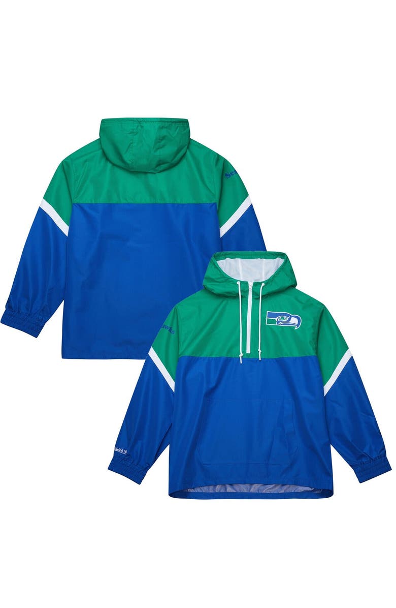 Mitchell & Ness Men's Mitchell & Ness Green/Royal Seattle Seahawks Tie Breaker Vintage Logo Lightweight Anorak Half-Zip Windbreaker, Alternate, color, 