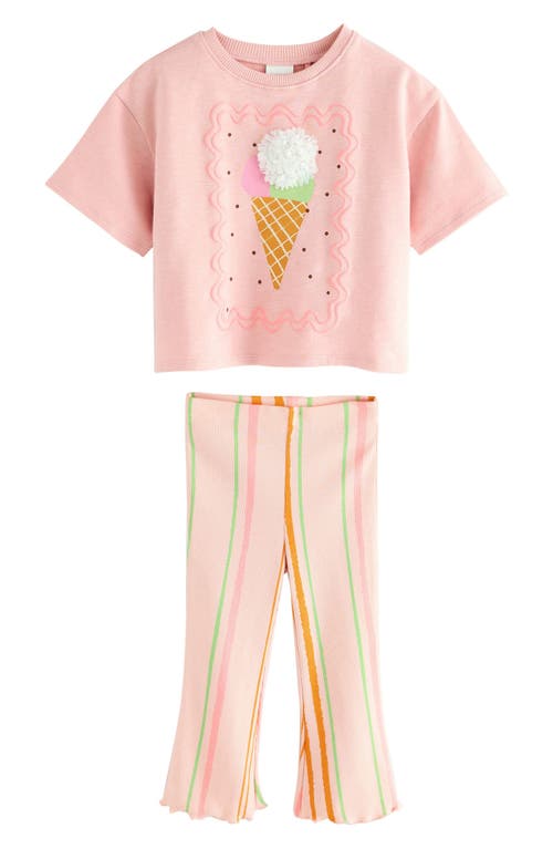 Next Kids' Cotton Graphic Sweatshirt & Stripe Leggings Set In Pink