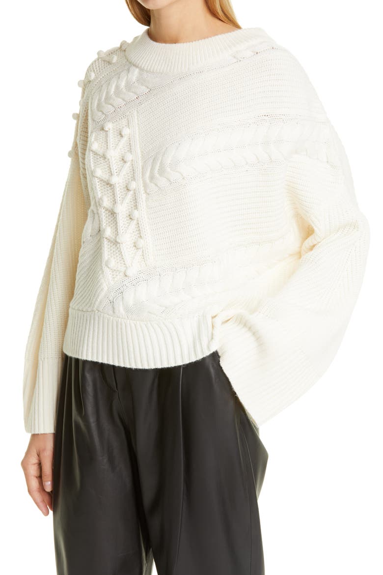 Loulou Studio Cable Popcorn Oversize Wool & Cashmere Sweater, Alternate, color, IVORY