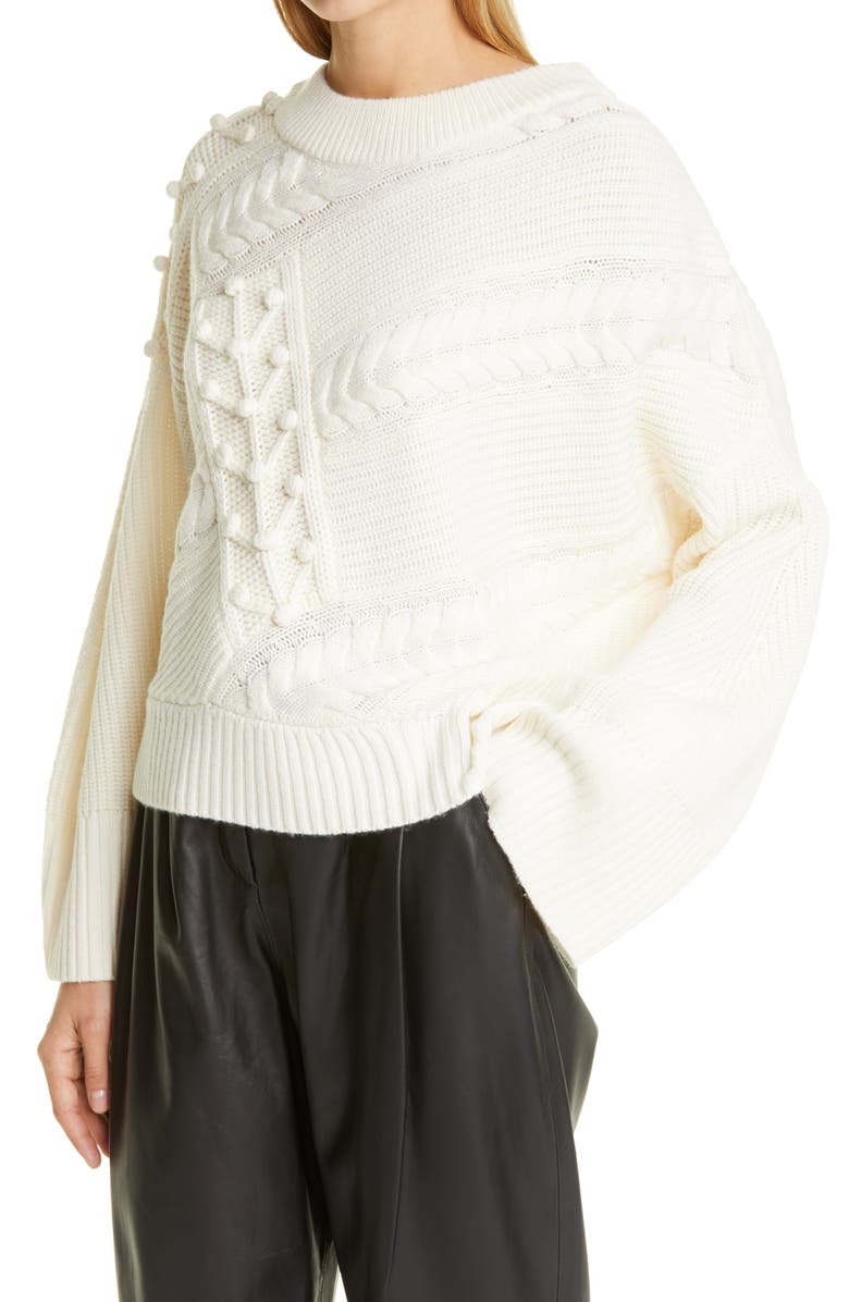 LOULOU DE SAISON Loulou Studio Cable Popcorn Oversize Wool & Cashmere Sweater, Alternate, color,