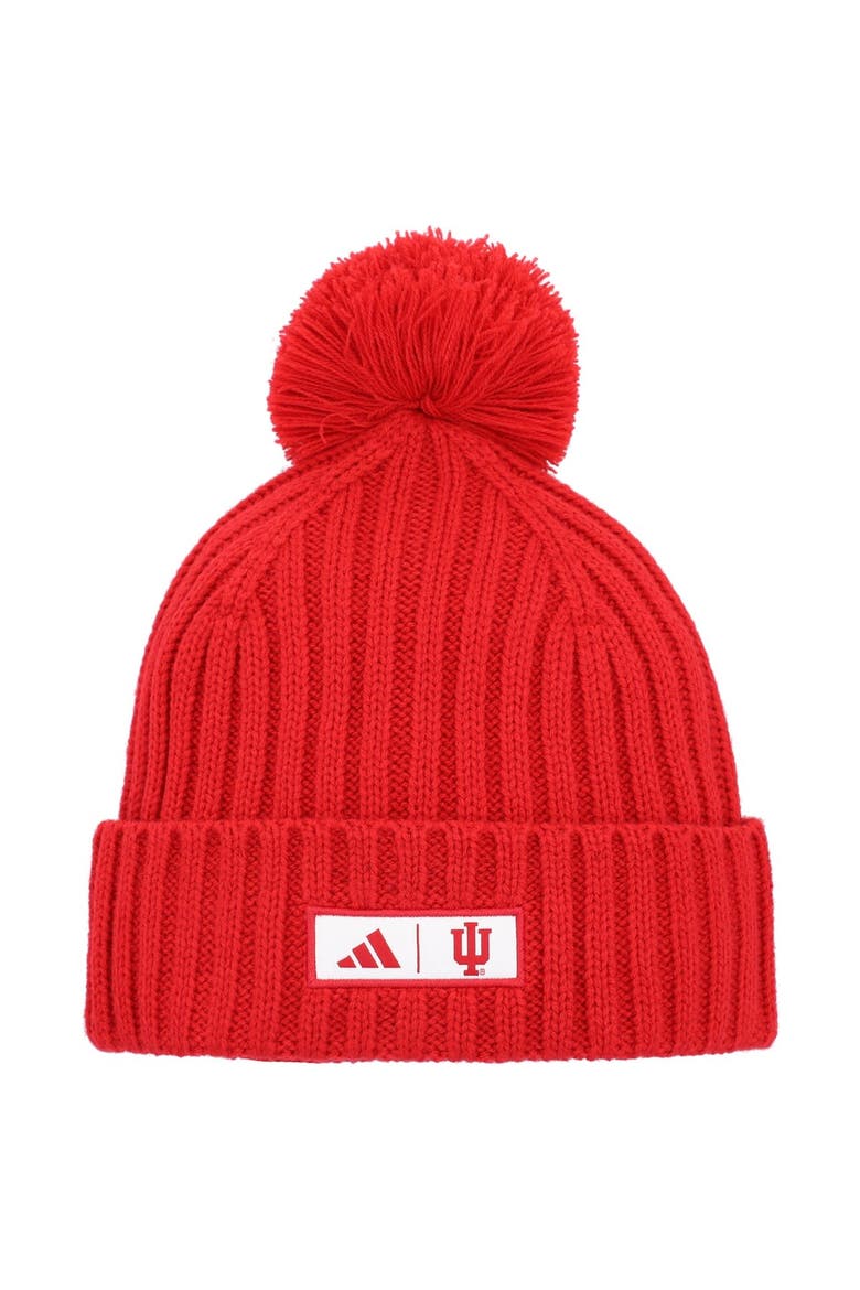 Men's adidas Crimson Indiana Hoosiers Modern Ribbed Cuffed Knit Hat with Pom, Alternate, color, Crimson