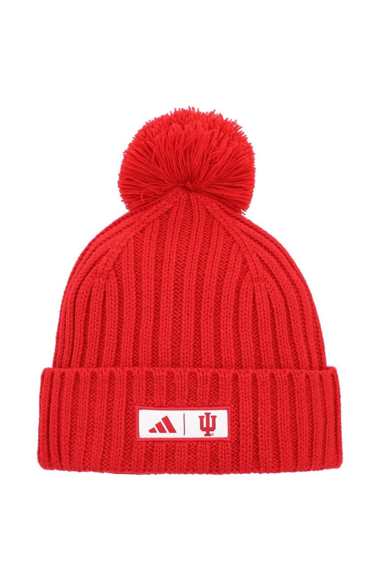 adidas Men's adidas Crimson Indiana Hoosiers Modern Ribbed Cuffed Knit Hat with Pom, Alternate, color,