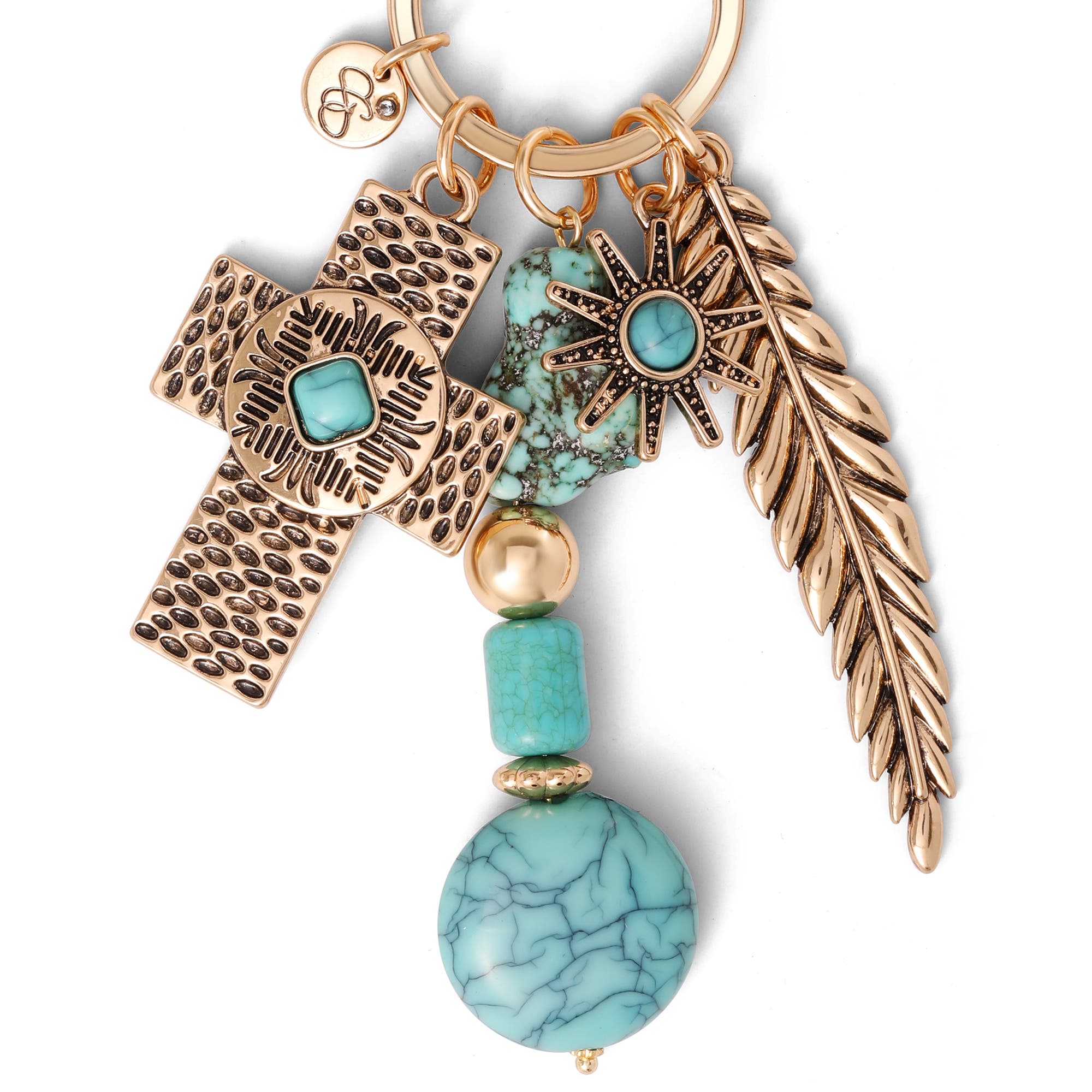 Jessica Simpson Turquoise Bead Keychain with Charms, Alternate, color, Turquoise/Gold