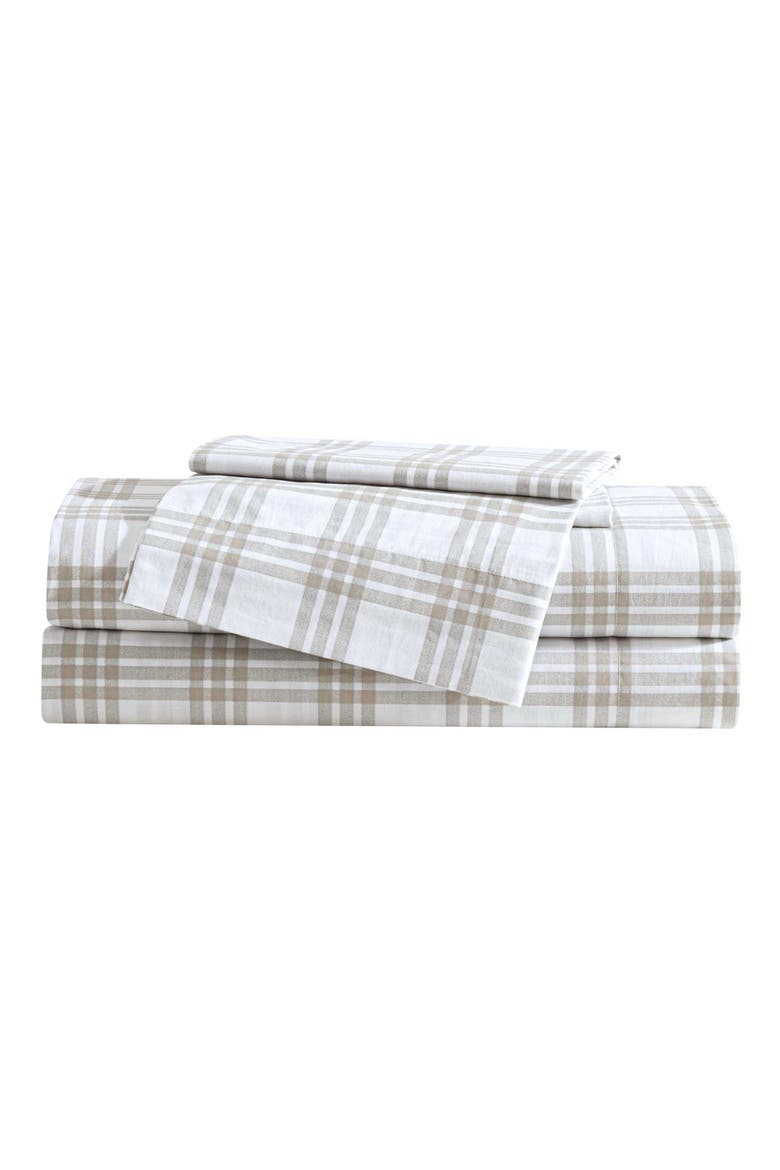 Basic Plaid Sheet Set, Main, color, WHITE/ SADDLE BEIGE