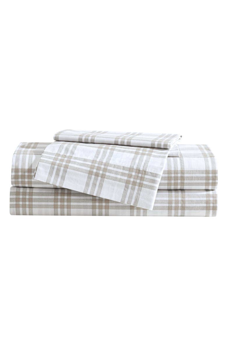 Eddie Bauer Basic Plaid Sheet Set, Main, color, White/ Saddle Beige