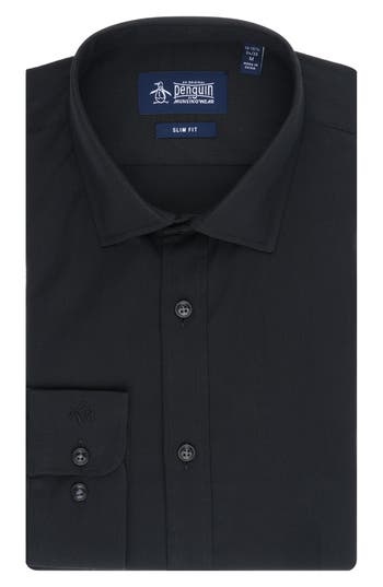 Original Penguin Diamond Dobby Slim Fit Dress Shirt In Black